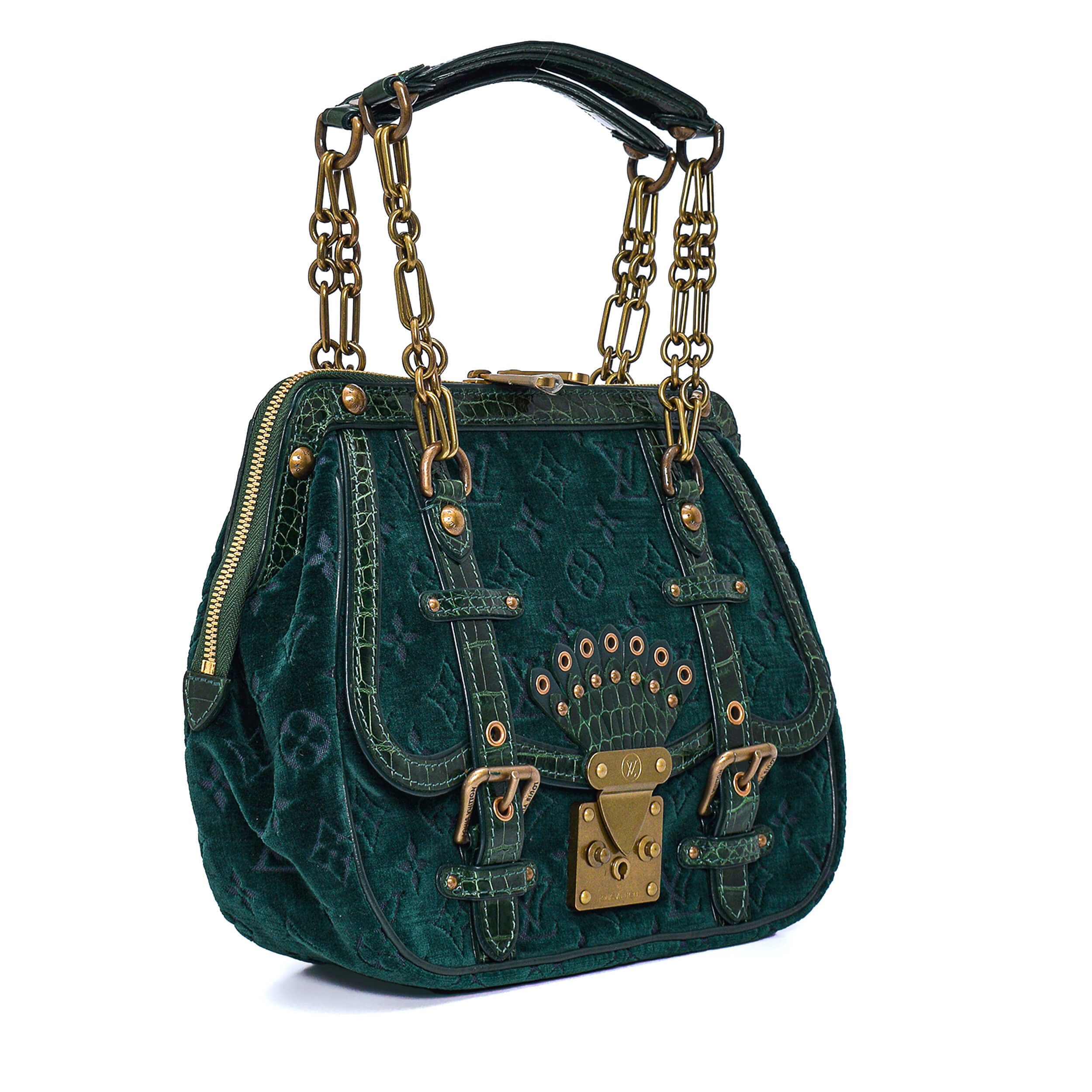 Louis Vuitton - Green Monogram Velour & Alligator Gracie Bag